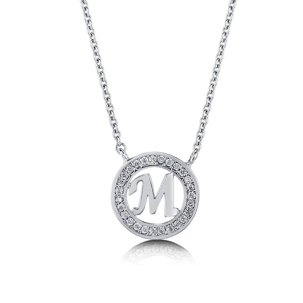 Initial Letter CZ Pendant Necklace in Sterling Silver