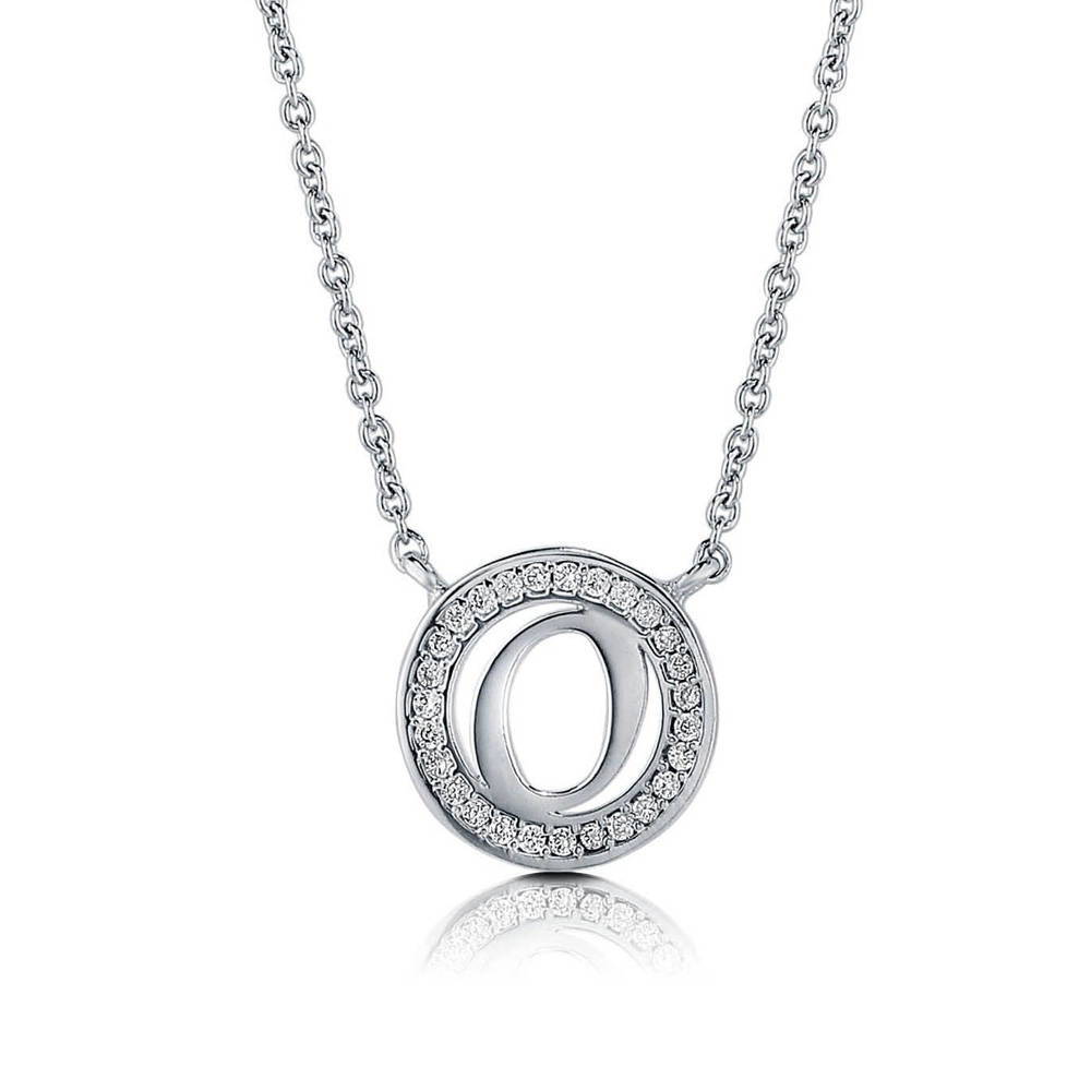 Initial Letter CZ Necklace in Sterling Silver, O