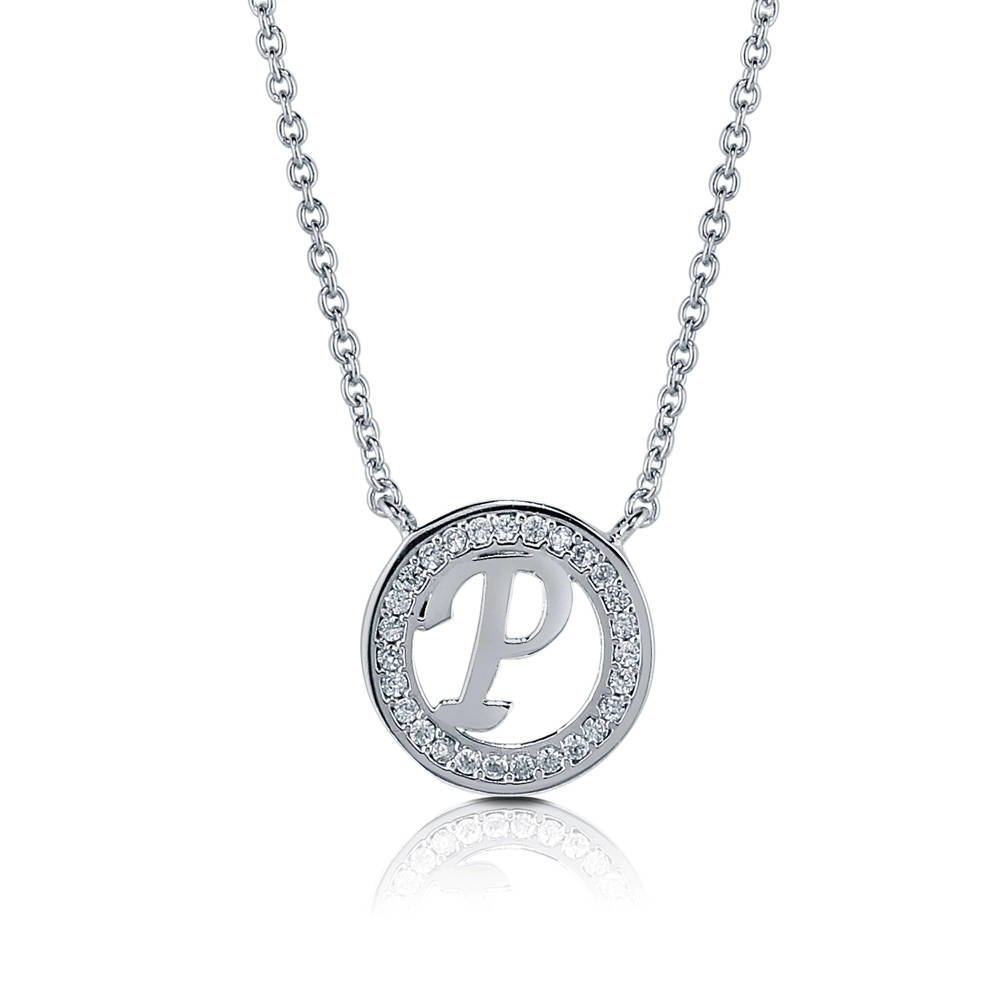 Initial Letter CZ Pendant Necklace in Sterling Silver