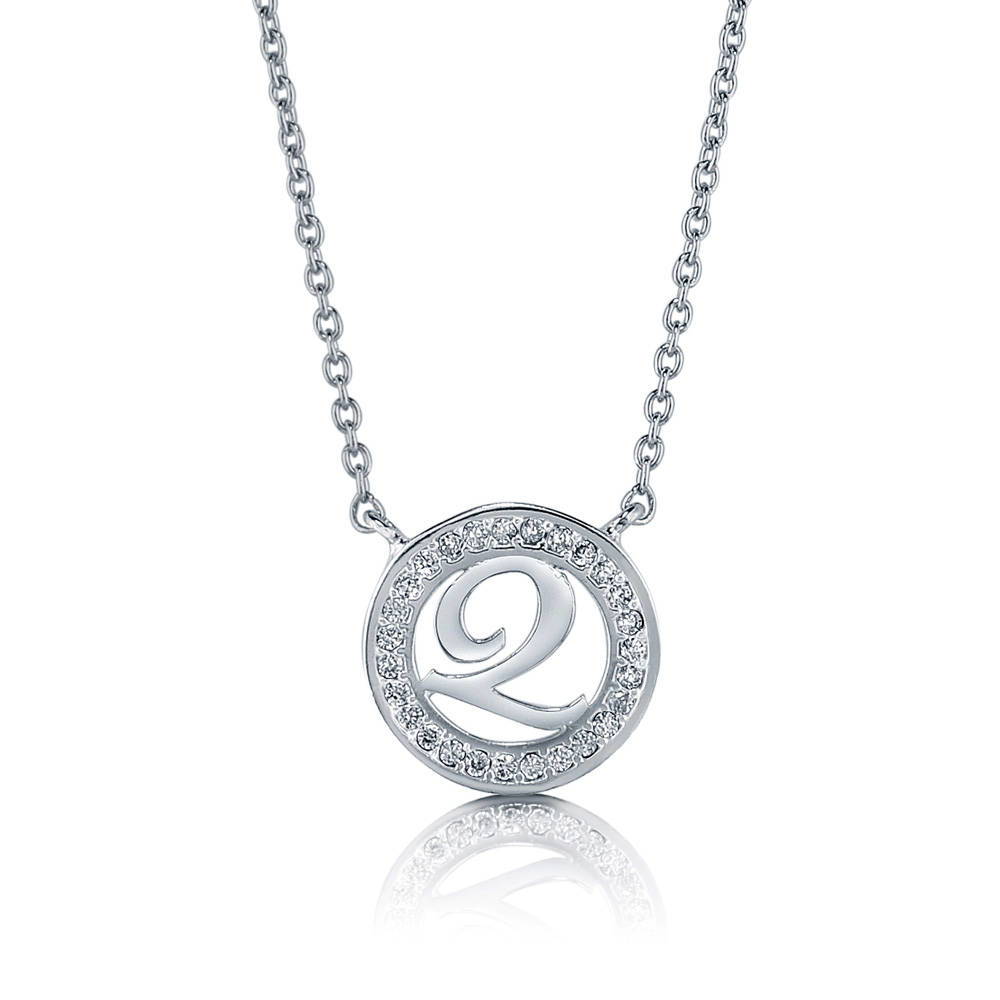 Initial Letter CZ Pendant Necklace in Sterling Silver, 1 of 5