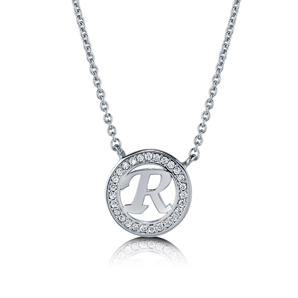 Initial Letter CZ Necklace in Sterling Silver, R