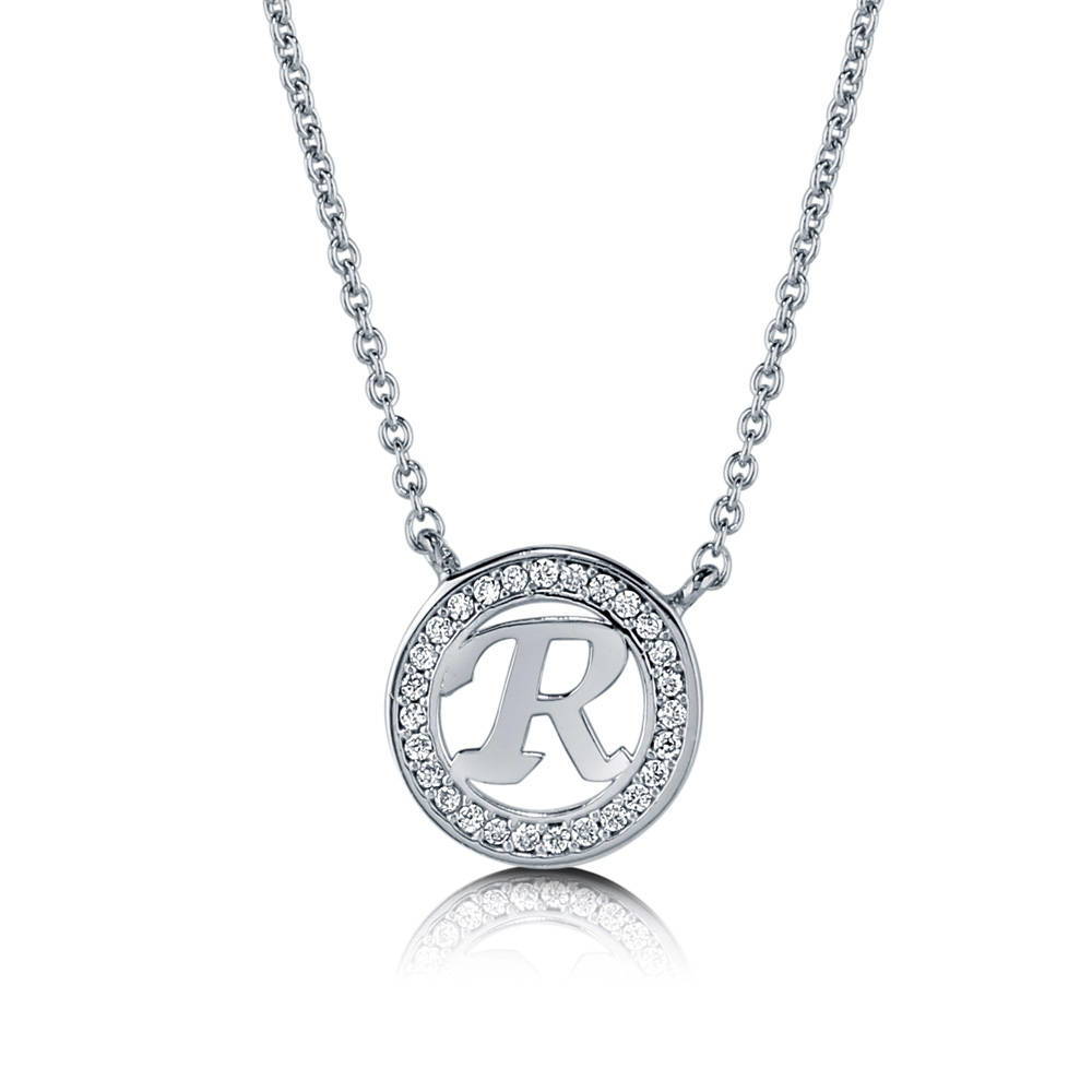 Initial Letter CZ Pendant Necklace in Sterling Silver