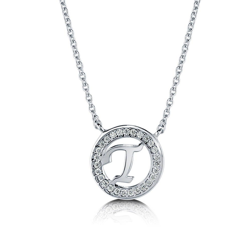 Initial Letter CZ Pendant Necklace in Sterling Silver