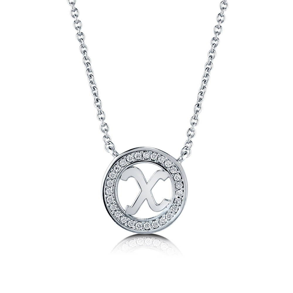 Initial Letter CZ Pendant Necklace in Sterling Silver