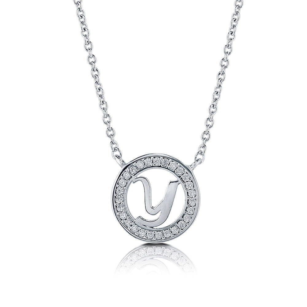 Initial Letter CZ Necklace in Sterling Silver, Y