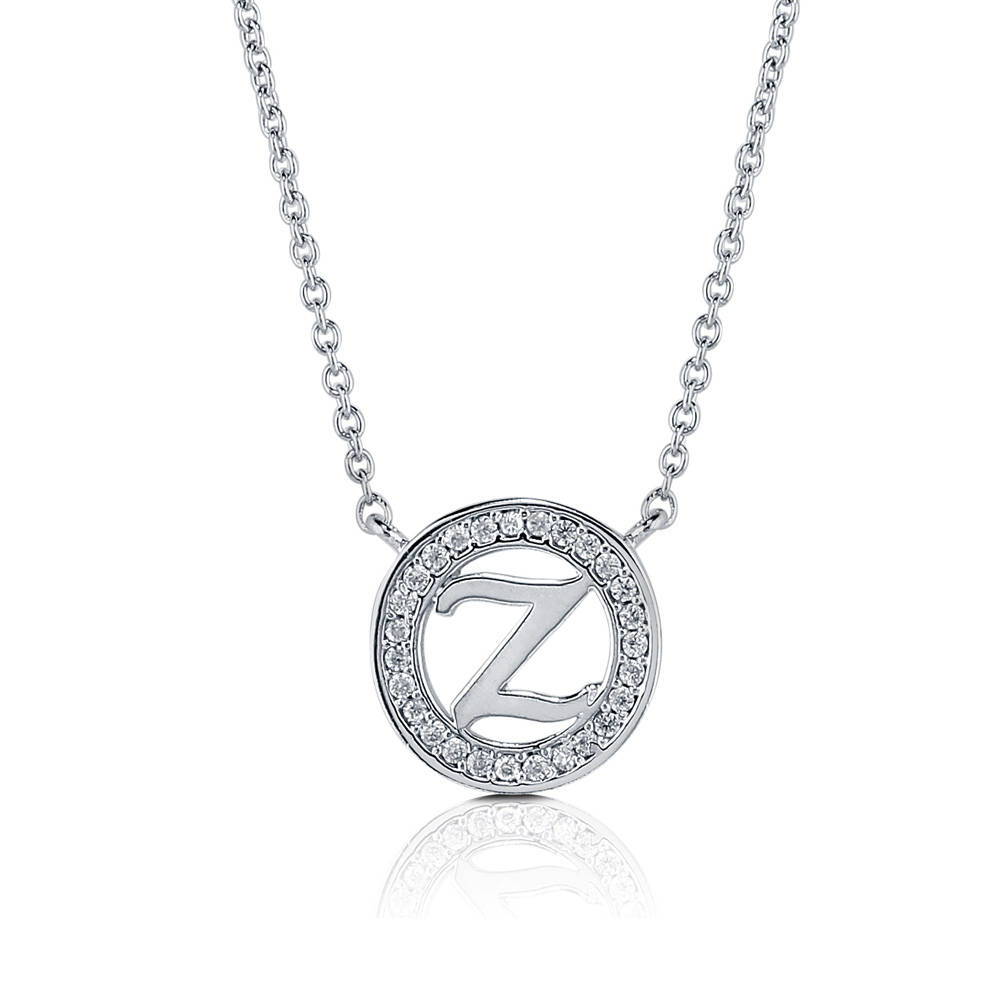 Initial Letter CZ Pendant Necklace in Sterling Silver