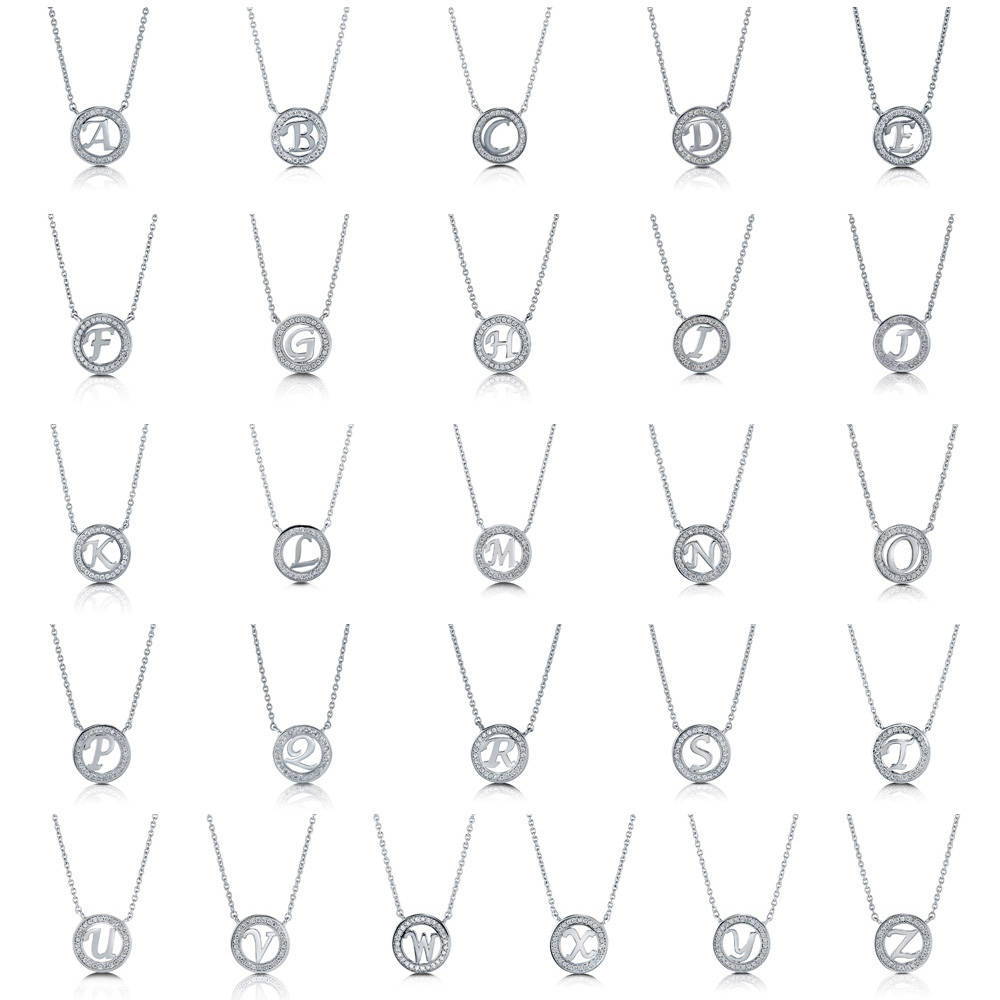 Initial Letter CZ Necklace in Sterling Silver