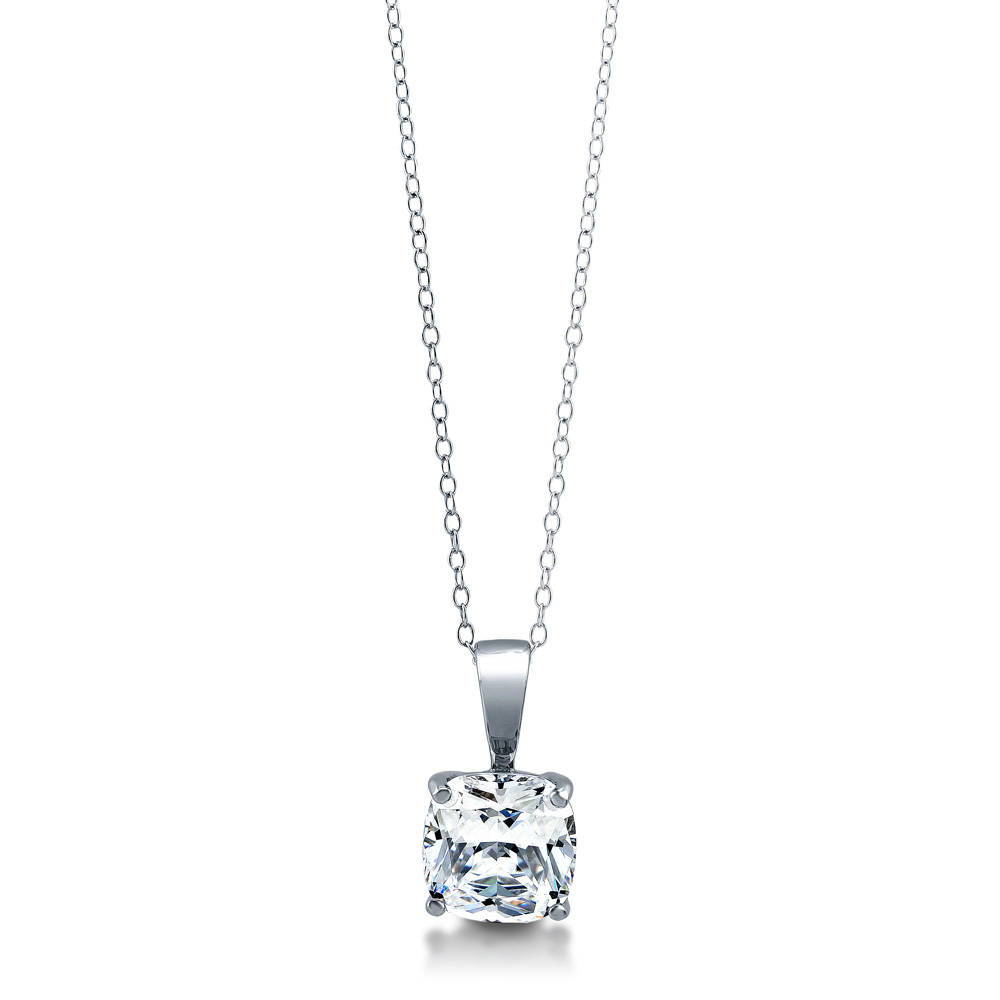 Solitaire 3ct Cushion CZ Necklace in Sterling Silver, 1 of 8