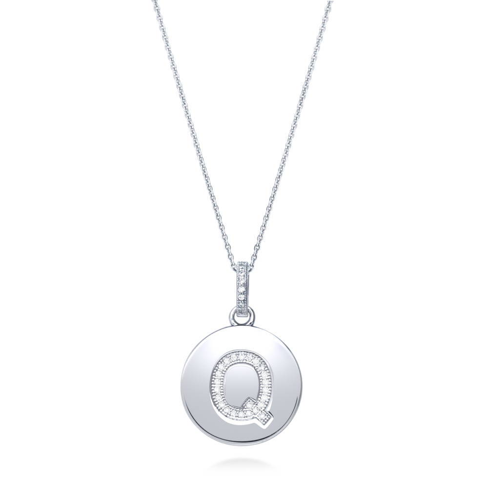 Initial Letter CZ Pendant Necklace in Sterling Silver, 1 of 5