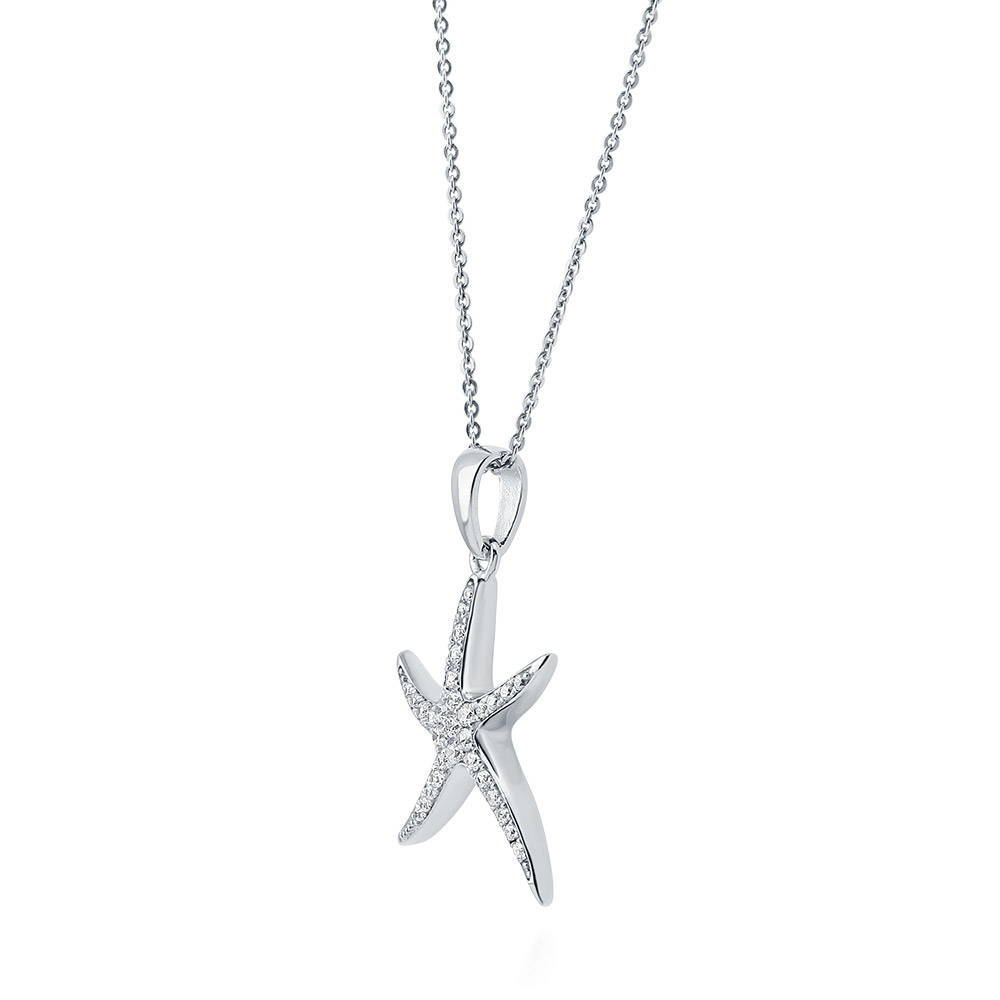 Front view of Starfish CZ Pendant Necklace in Sterling Silver, 4 of 7