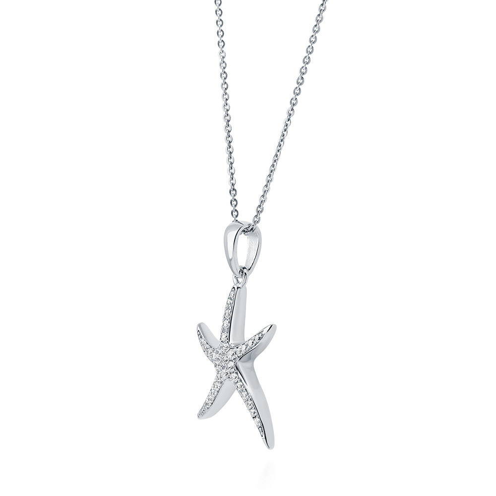 Starfish CZ Necklace and Earrings Set in Sterling Silver, front view