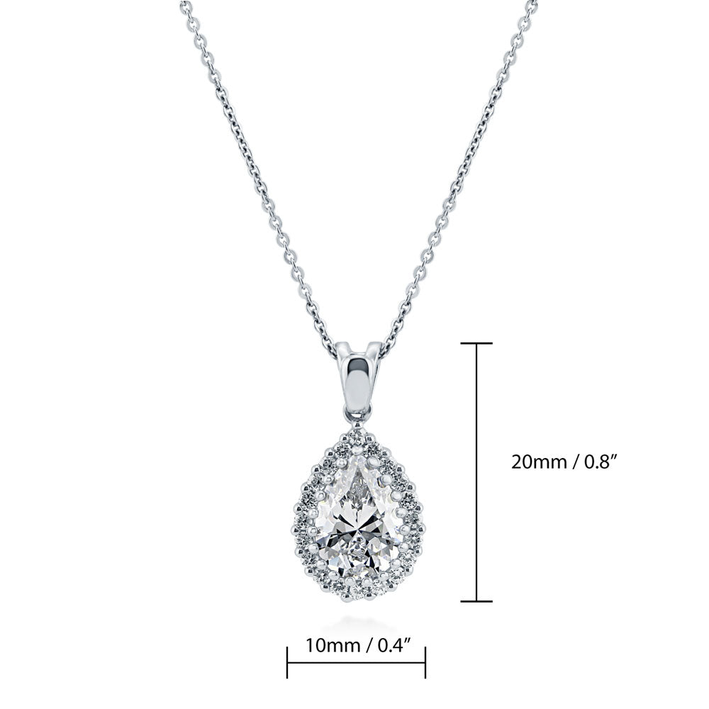 Halo Pear CZ Necklace and Earrings in Sterling Silver