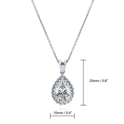 Halo Pear CZ Necklace and Earrings in Sterling Silver