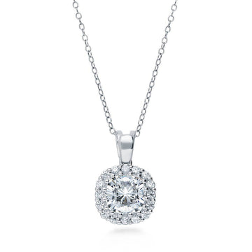 Halo Cushion CZ Pendant Necklace in Sterling Silver
