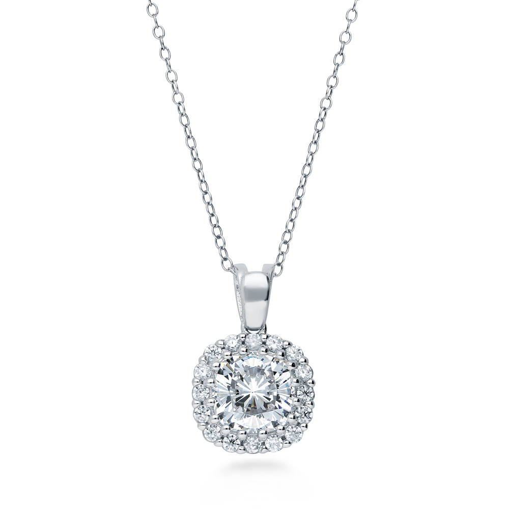 Halo Cushion CZ Necklace in Sterling Silver