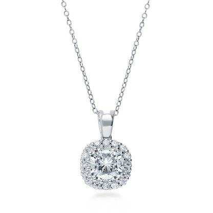 Halo Cushion CZ Necklace in Sterling Silver
