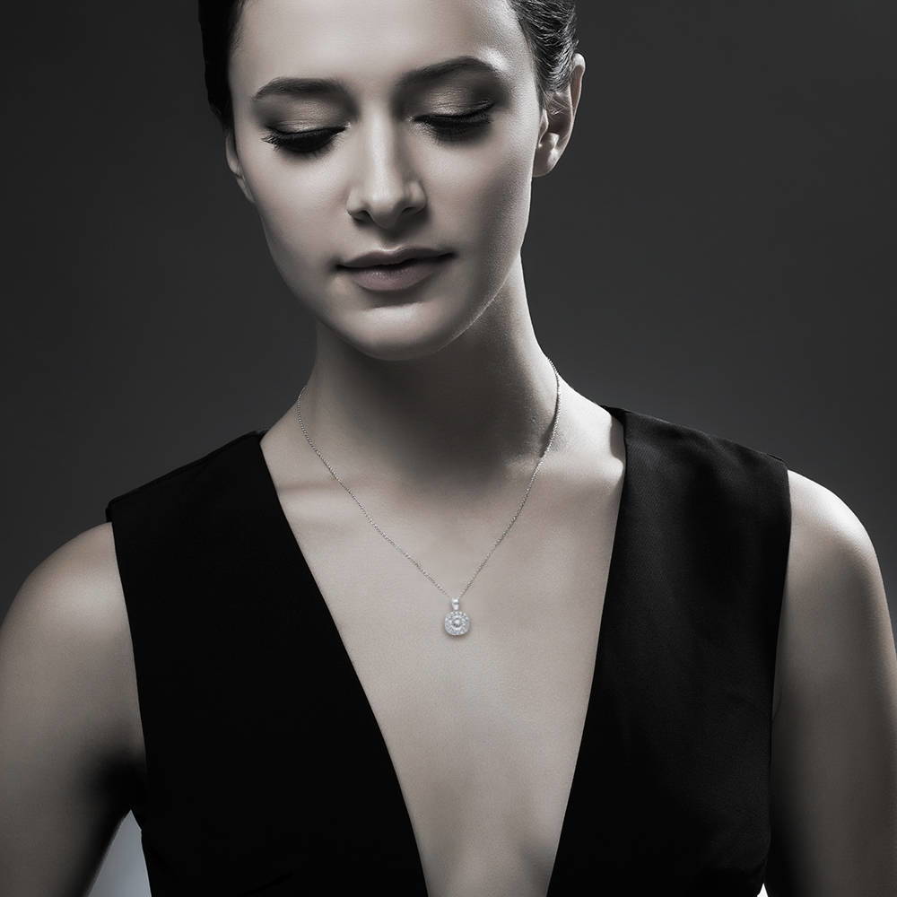 Halo Cushion CZ Necklace in Sterling Silver, 2 of 8