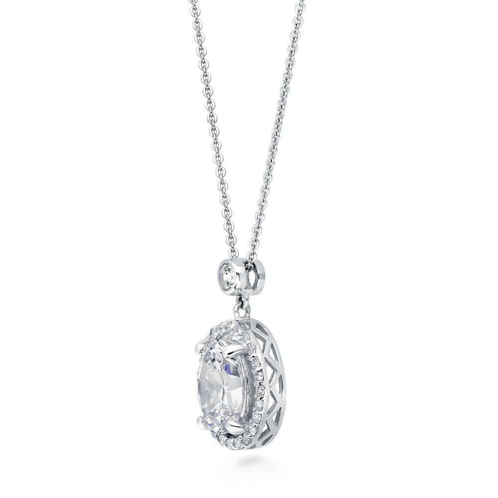 Halo Oval CZ Pendant Necklace in Sterling Silver