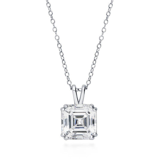 Solitaire 3ct Asscher CZ Pendant Necklace in Sterling Silver