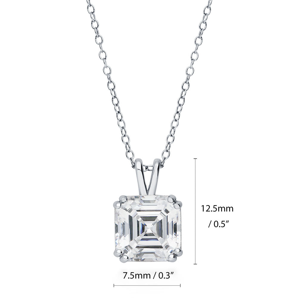 Solitaire Asscher CZ Necklace and Earrings Set in Sterling Silver, side view