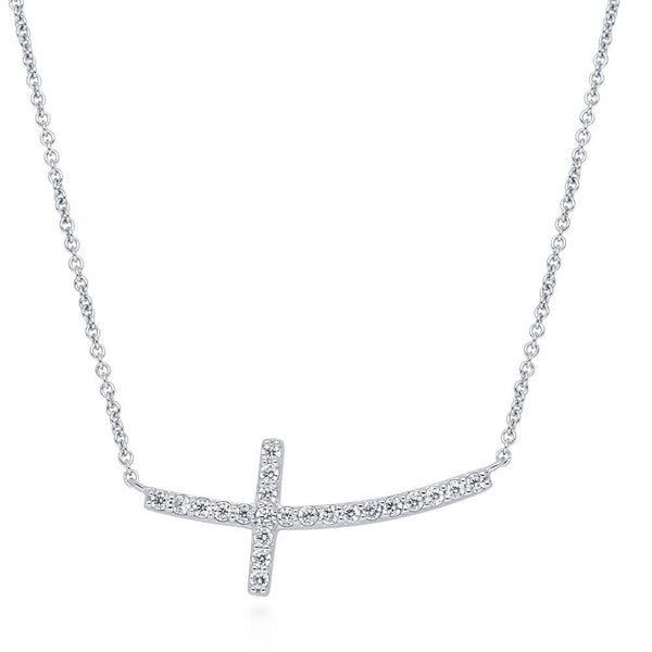 Sterling Silver Sideways Cross Cubic Zirconia CZ Necklace