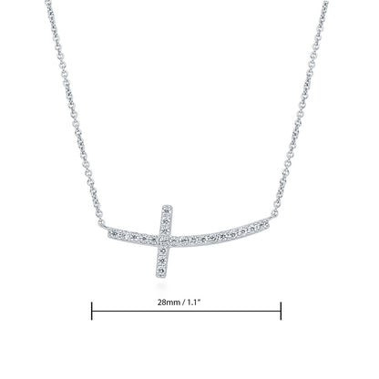Sideways Cross CZ Necklace in Sterling Silver
