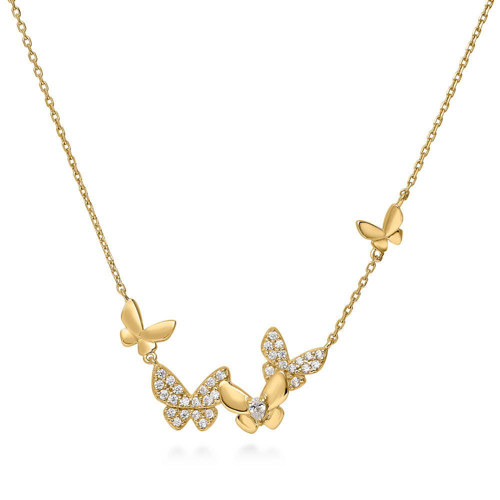Butterfly CZ Pendant Necklace in Gold Flashed Sterling Silver, 1 of 6