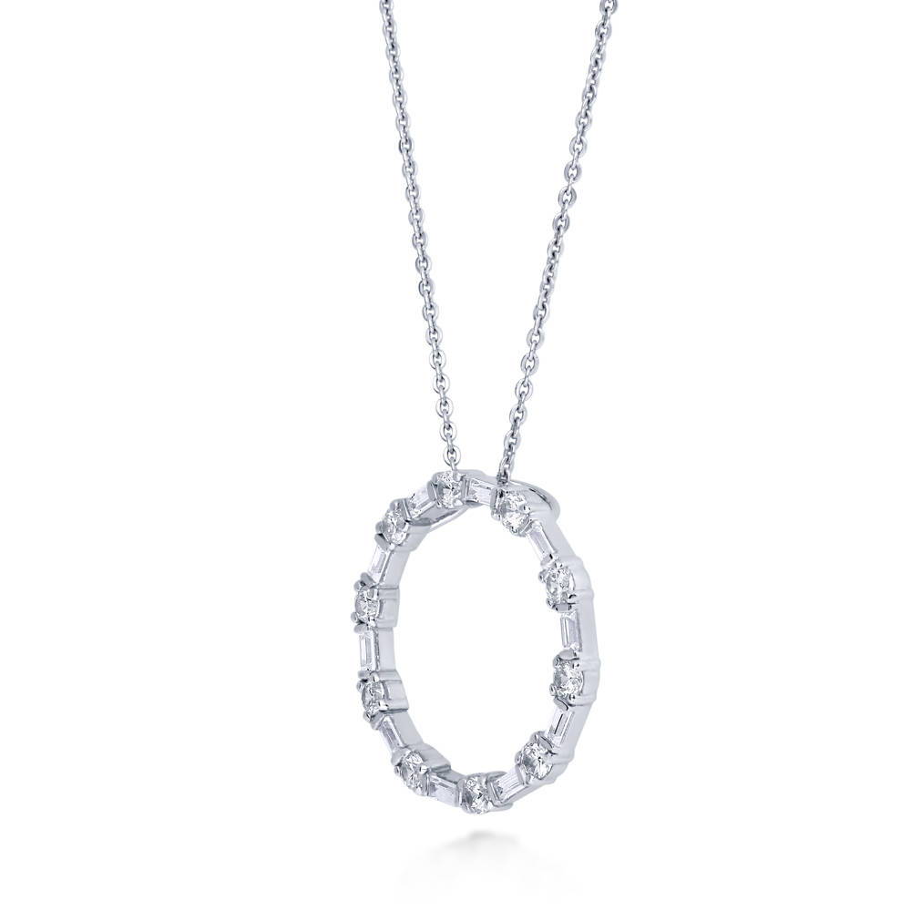 Front view of Open Circle CZ Pendant Necklace in Sterling Silver, 4 of 10