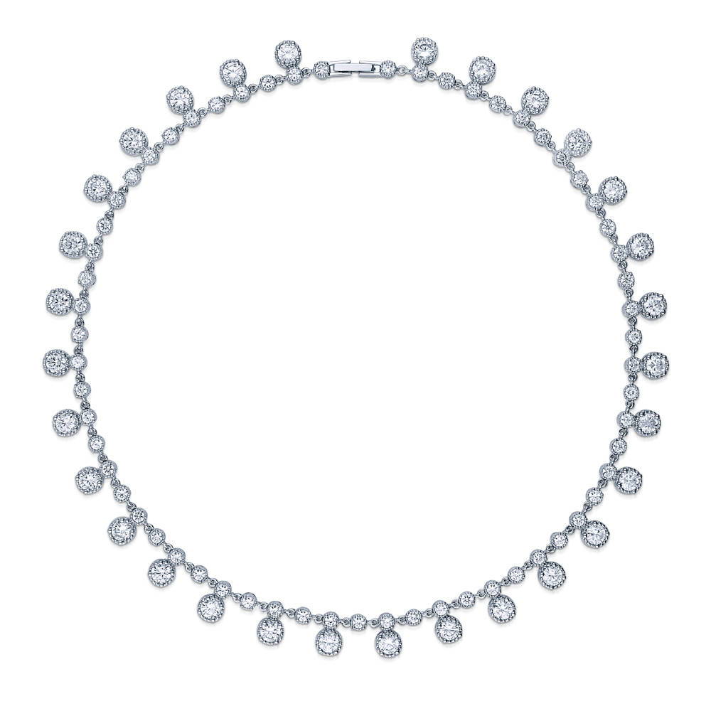 CZ Statement Necklace in Silver-Tone, 1 of 6