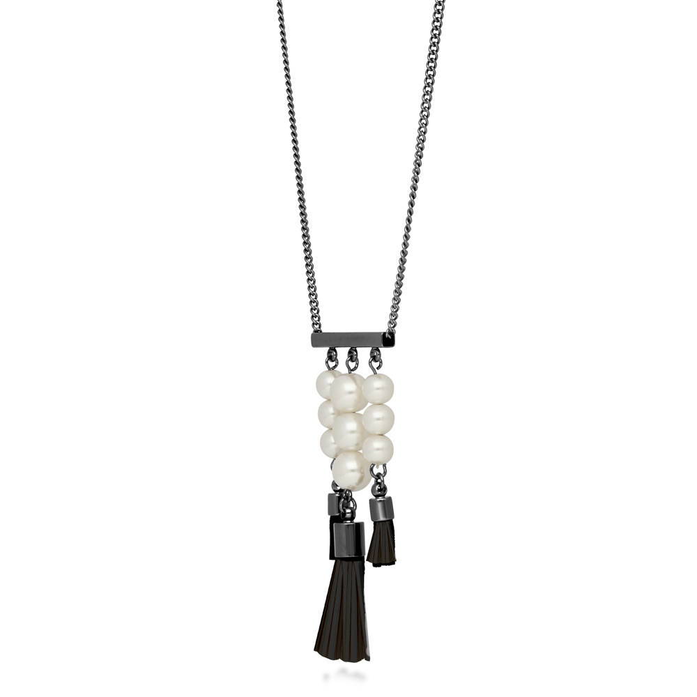 Tassel Imitation Pearl Statement Necklace in Black-Tone
