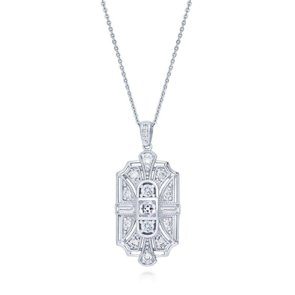 Art Deco Milgrain CZ Necklace in Sterling Silver