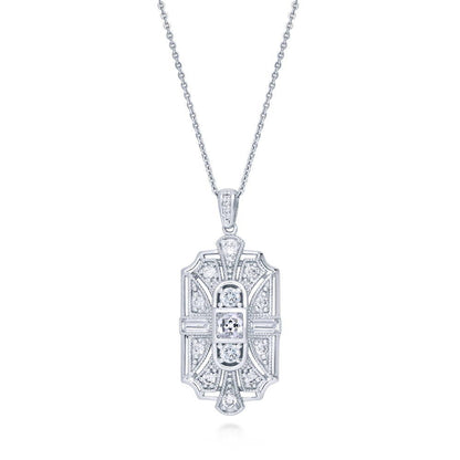 Art Deco Milgrain CZ Necklace in Sterling Silver