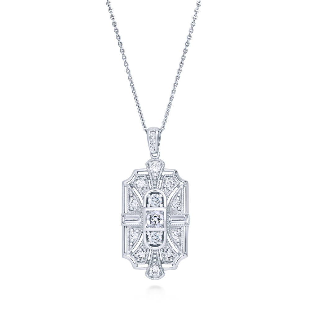 Art Deco Milgrain CZ Necklace and Earrings Set in Sterling Silver, 4 of 13