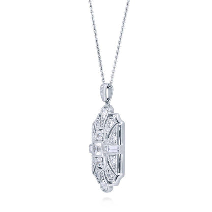 Art Deco Milgrain CZ Necklace in Sterling Silver