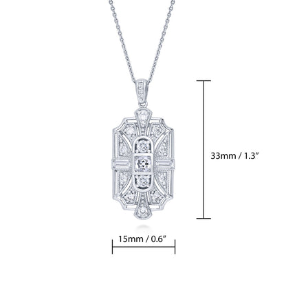 Art Deco Milgrain CZ Necklace in Sterling Silver