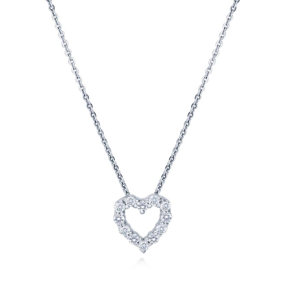 Open Heart CZ Pendant Necklace in Sterling Silver