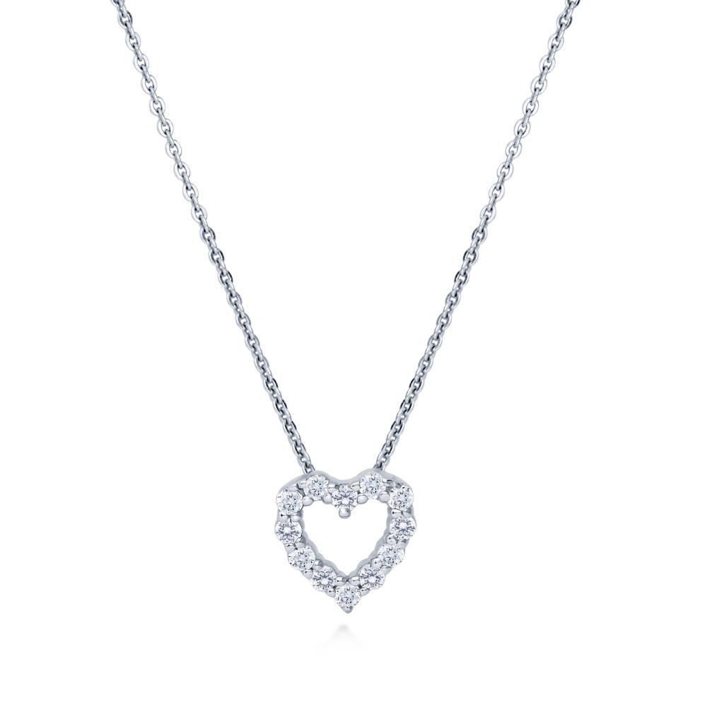 Open Heart CZ Necklace in Sterling Silver