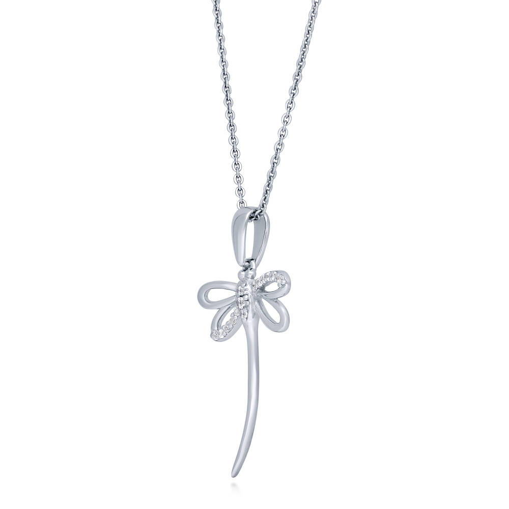 Front view of Dragonfly CZ Necklace in Sterling Silver, 3 of 5