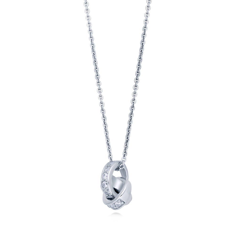 Front view of Love Knot CZ Necklace and Earrings in Sterling Silver, 8 of 15