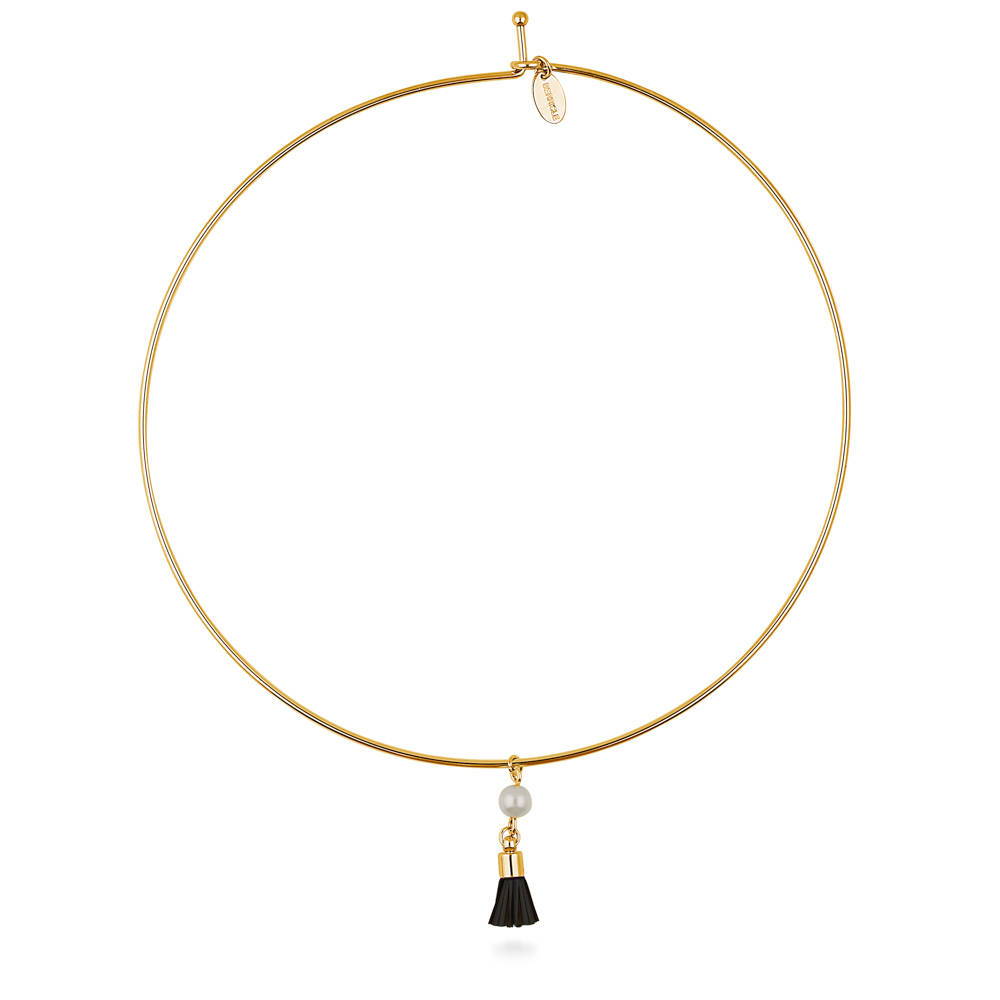 Front view of Tassel Imitation Pearl Choker in Gold-Tone, 2 of 4