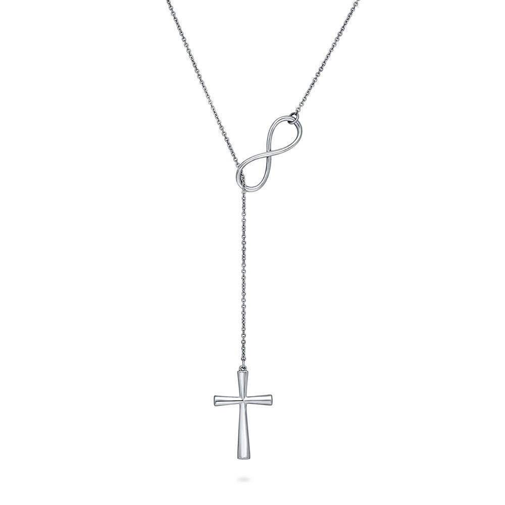 Infinity Cross Lariat Necklace in Sterling Silver, 1 of 8