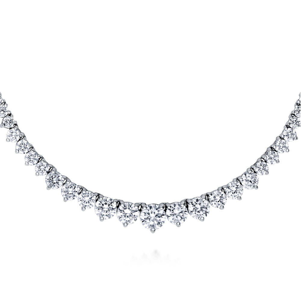 Front view of Graduated CZ Tennis Necklace and Earrings Set in Sterling Silver, 9 of 17