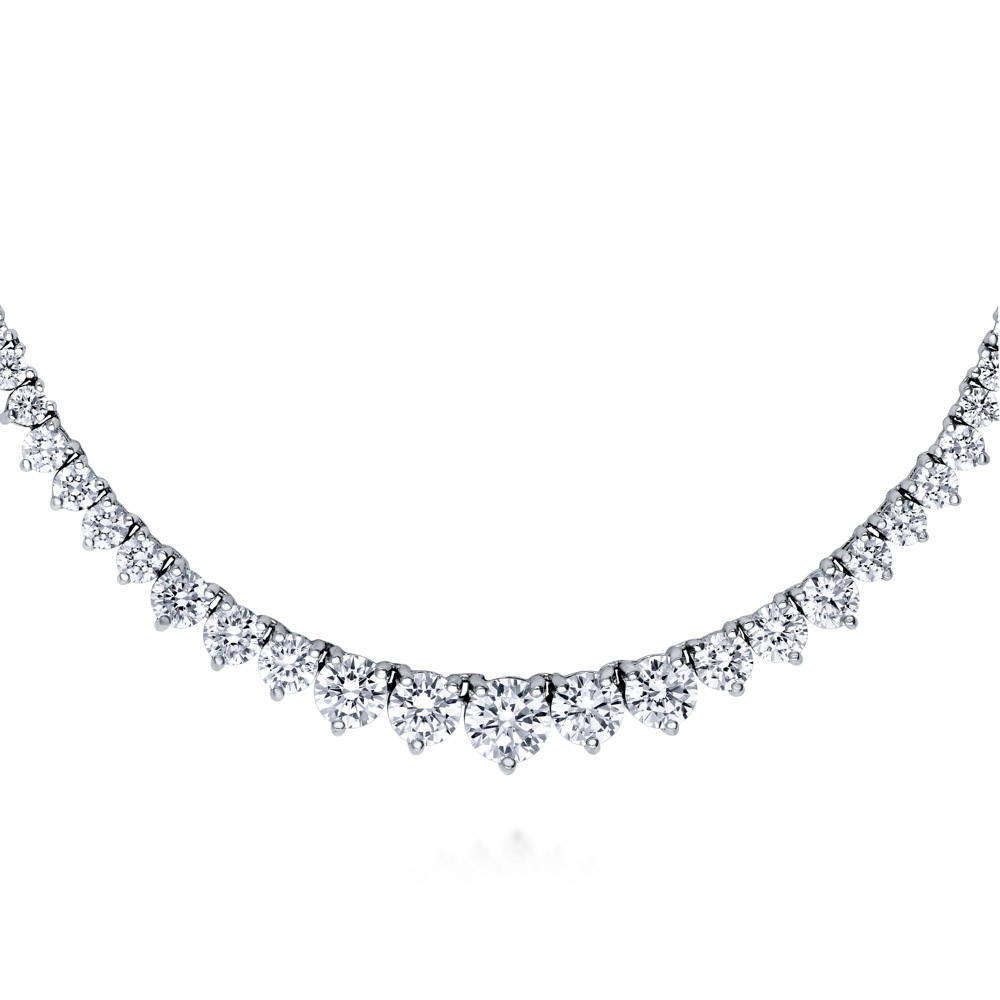 Front view of Graduated CZ Statement Tennis Necklace in Sterling Silver, 2 Piece, 7 of 19