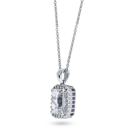 Halo Emerald Cut CZ Set in Sterling Silver