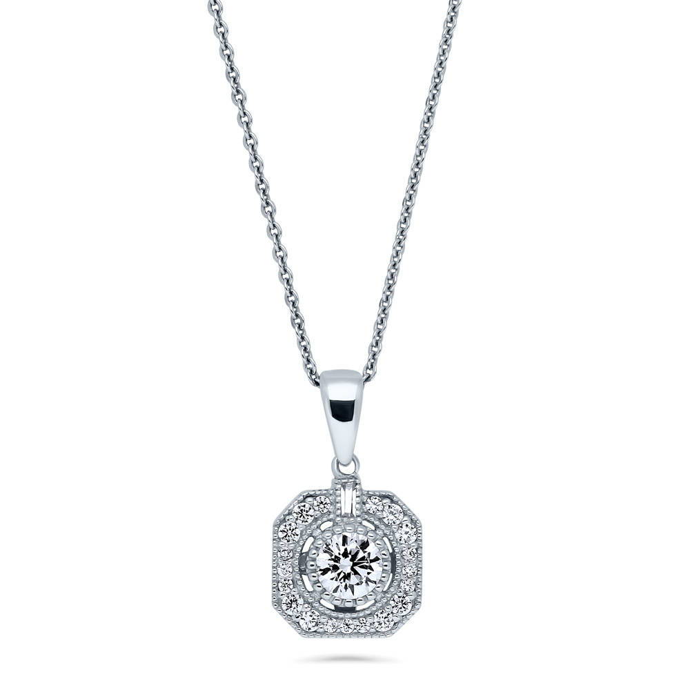 Art Deco CZ Pendant Necklace in Sterling Silver