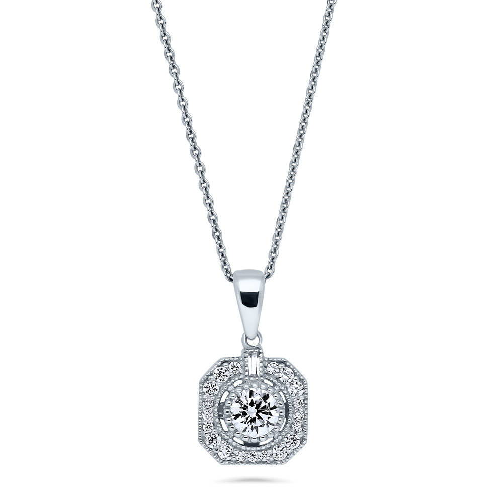 Art Deco CZ Pendant Necklace in Sterling Silver, 1 of 8
