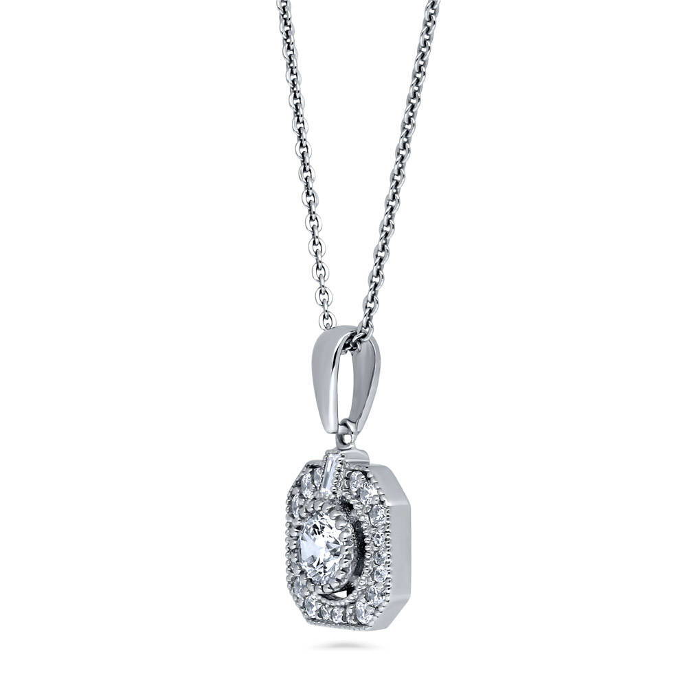 Art Deco CZ Pendant Necklace in Sterling Silver