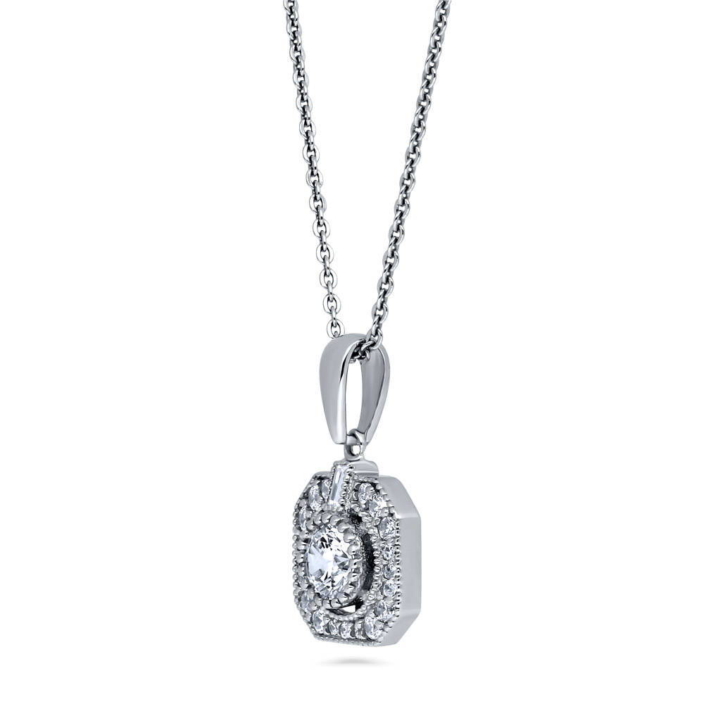 Front view of Art Deco CZ Pendant Necklace in Sterling Silver, 4 of 8
