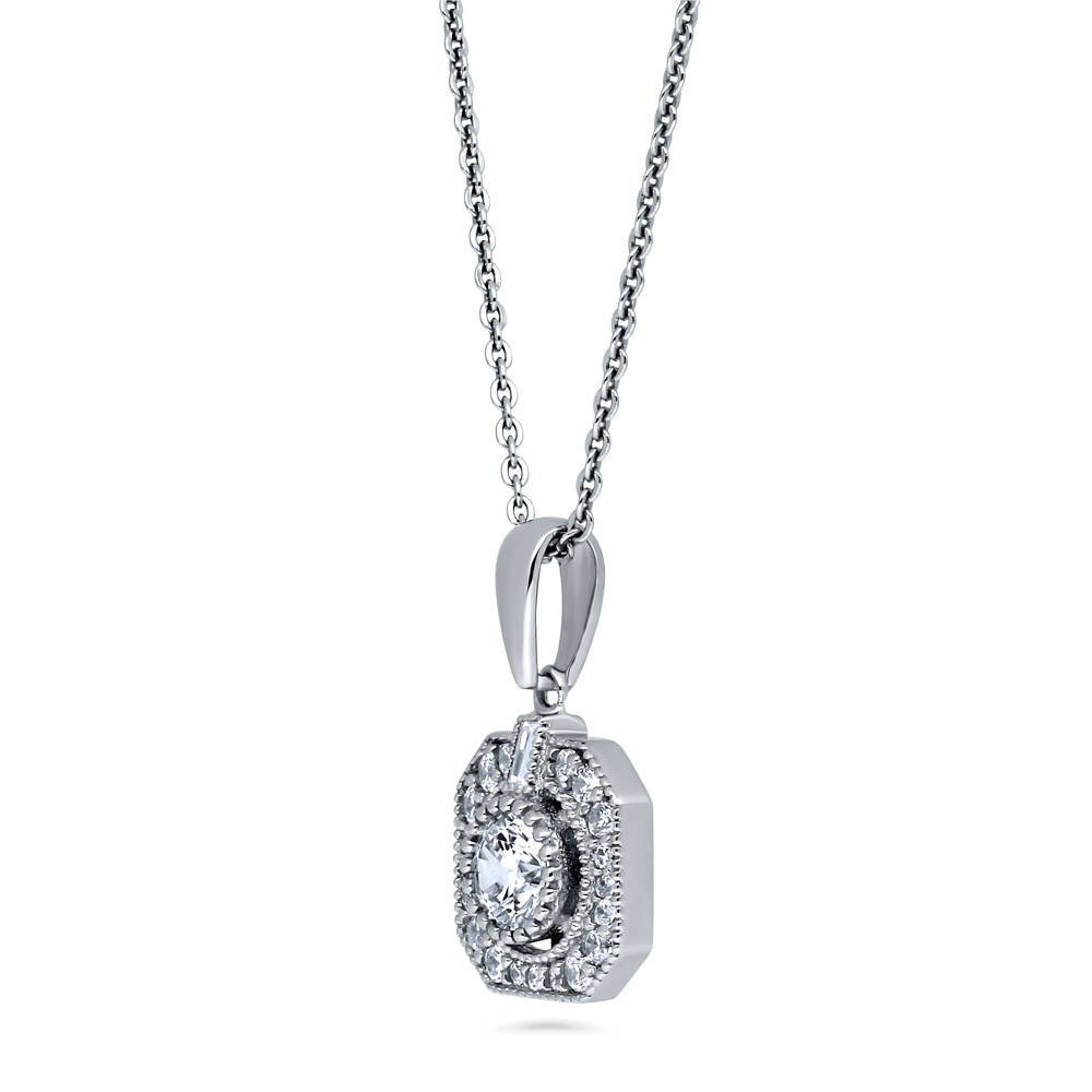 Front view of Art Deco CZ Necklace and Earrings in Sterling Silver, 9 of 13