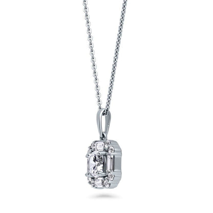 Halo Art Deco CZ Necklace and Earrings in Sterling Silver